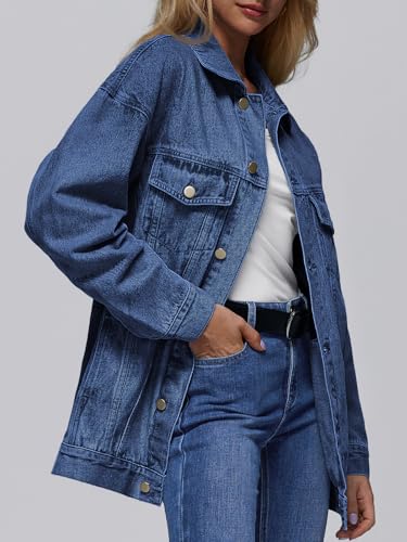Image of AUTOMET Women's Oversized Jeans Jacket, Classic Button Down Denim Jacket with Chest Pockets, Loose Fit Boyfriend Style Coat