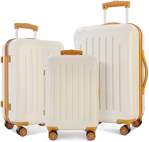 YINUAN Luggage Sets 3 Piece with TPU Elastic Handle, Travel Suitcase Set Expandable ABS PC Hardside, Carry on Luggage with Spinner Wheels Lightweight, Creamy-White (20/24/28)”
