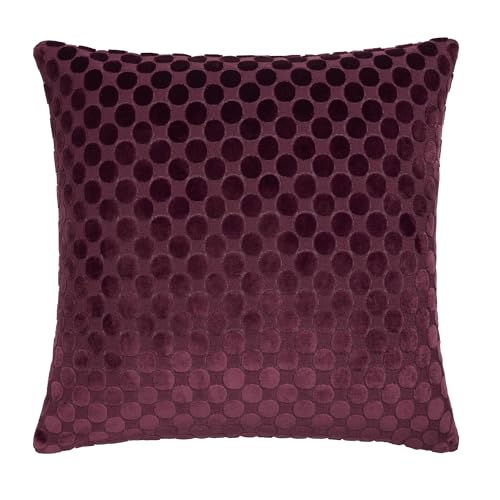 Soiree Velvet Filled Cushion, Jacquard Spots Pattern, Decorative Throw Pillow, 1 Piece, 43 x 43 cm, Burgundy, 100% Polyester