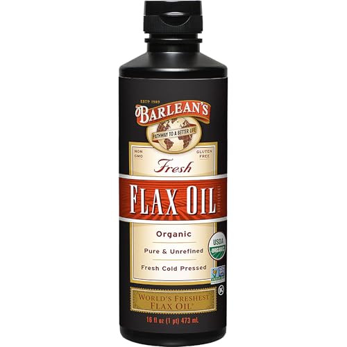 Barlean's Organic Flaxseed Oil Liquid from Fresh Cold Pressed Flax Seeds, 7,640mg ALA Omega 3 Fatty Acid Supplement for Healthy Hair and Skin, Vegan and Gluten Free, 16 oz
