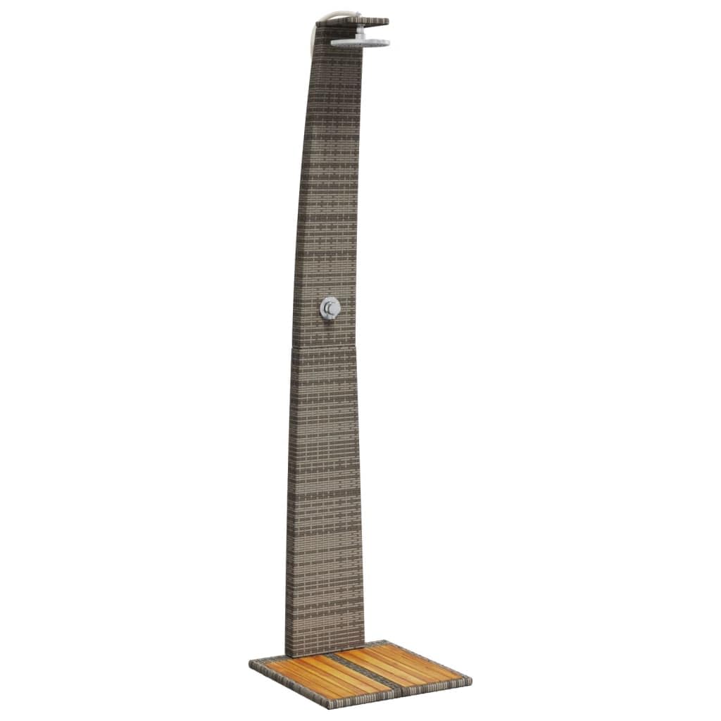vidaXL Outdoor Shower - Grey Poly Rattan/Acacia Wood, Weather-, Freestanding, 22.05 lbs - Garden/Pool Furniture