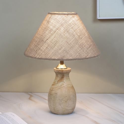 Image of tu casa Mango Wood Table Lamp | Classic Pot Design | Premium Jute Shade | Modern Home Decor | Ambient Bedside Lighting | Bedroom, Living Room, Study Table, Office & Festival Gifting