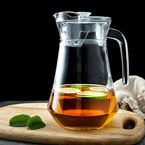Wasserkrug aus Glas, Karaffe, Wasserkaraffe, Acrylkaraffe, Glaskaraffe, transparent, mit Deckelauslauf for kalte, heiße Wassergetränke, Eistee, hausgemachte Getränke, Milch (Size : 1.5L)