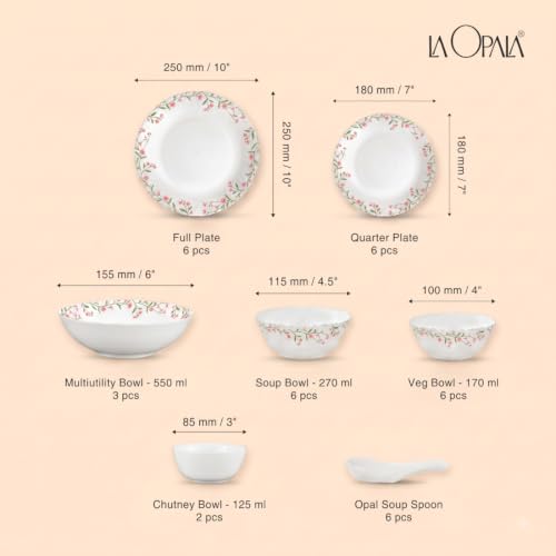 Image of La Opala Novo Opalware Dinner Set, 35 Pcs for Family of 6, Spring Meadows
