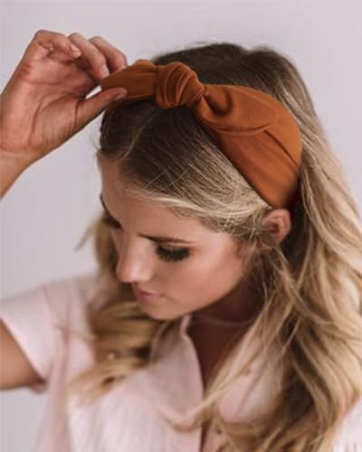 Image of DRESHOW 8 Pack Bow Headbands of Solid Color for Women's Hair Non Slip Wide Vintage Head Wraps Knotted Cute Hair Band Accessories