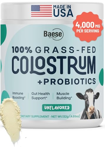 Image of 4000mg 800 IgG Grass Fed with Probiotics Bovine Colostrum Powder Supplement for Kids & Adults with Immunoglobulins (132 Grams, Unflavored)