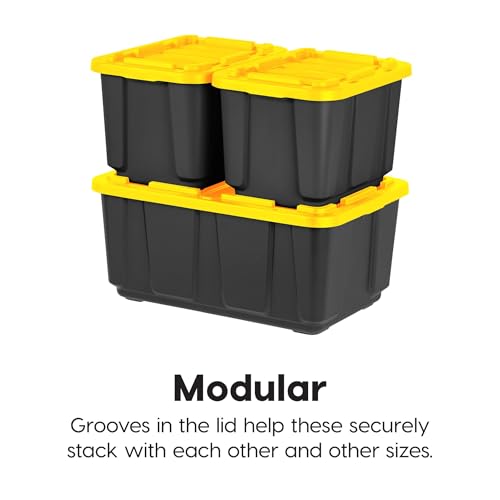 Image of IRIS USA 8-Pack 27 Gallon Storage Bins with Lids |Made in USA| Heavy Duty Plastic Tote Containers for Truckbed Tool Box Organization, Large - Black /Yellow