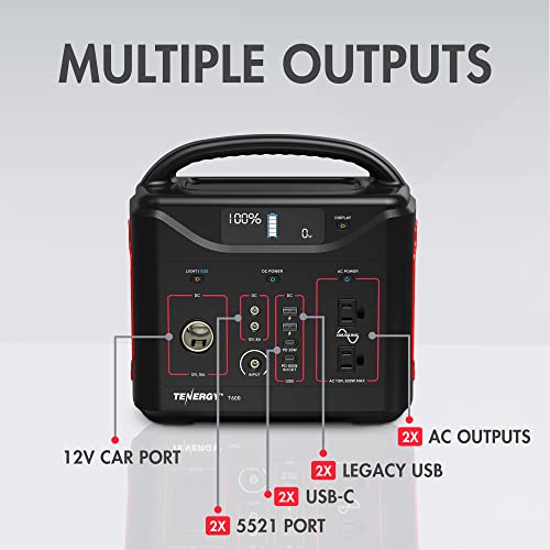 Tenergy T600 Portable Power Station, 600Wh Battery, 3x 500W (Peak 1000W) AC Outlets, USB type C PD 100W, Solar Ready Mobile Power for Outdoors Camping Vans, RV, Emergency Backup - Image 5