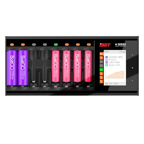 ISDT N8 8-Slot Fast Battery Charger for AA AAA Ni-MH Ni-Cd NiZn LiFePO4 Speedy Smart Rechargeable...