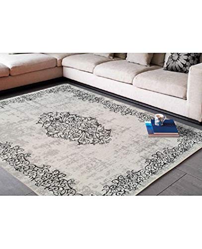 Tapis Baroque Gris Anti-Poussière 160x230cm Mani Textile pour Grand Salon