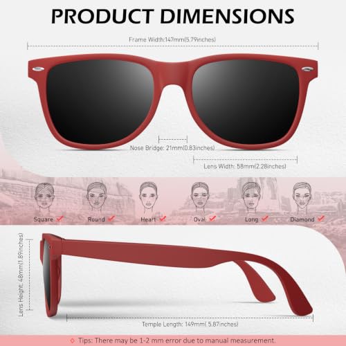 Image of Sunier Polarized Sunglasses for Men and Women, Retro Square Matte Finish UV400 Protection Shades for Driving, Fishing