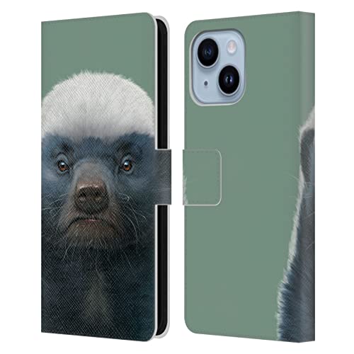 Coque portefeuille iPhone 14 Plus cuir Vincent HIE Miel Badger