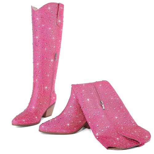 Image of Cowgirl Ankle Boots Cowboy Boots for Women Western Booties Rhinestone Chunky Heel Fashion Comfortable Side Zipper