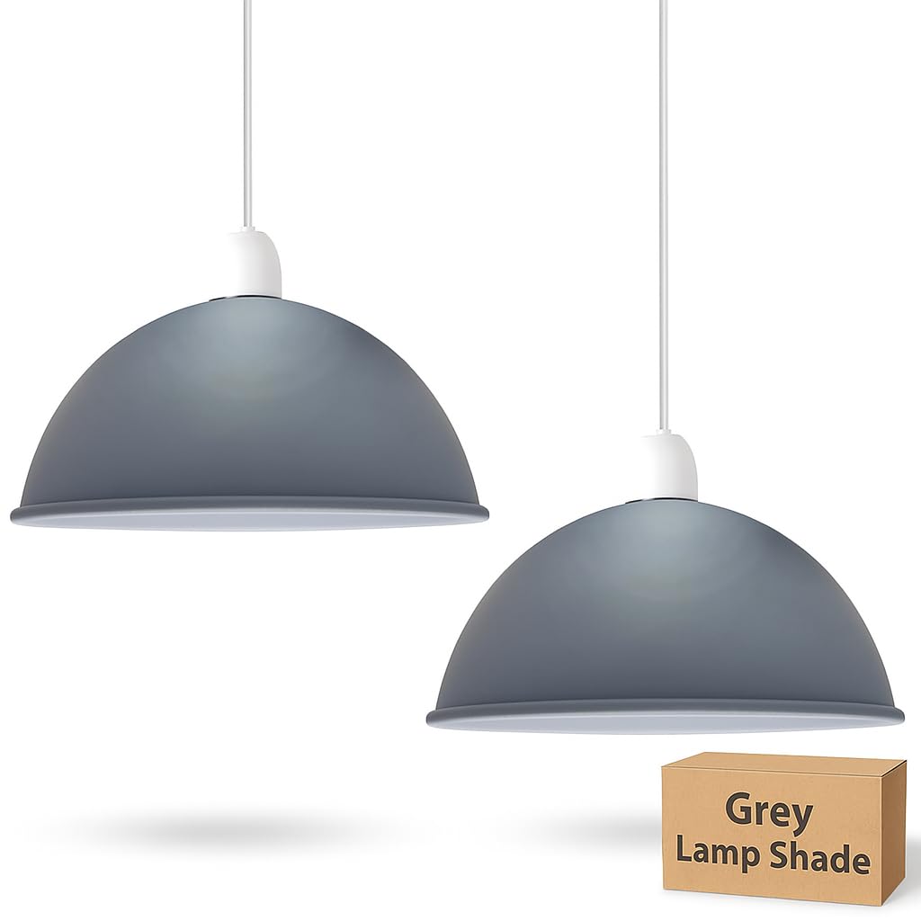Ledsone Gray 2 Pack Easy Fit Light Shade, Vintage 2 Pack Of Metal 21Cm Dome Shaped Ceiling Light Shade Pendant Light Lampshade For Living Rooms Bedrooms Kitchen Dining Room Restaurant Cafe