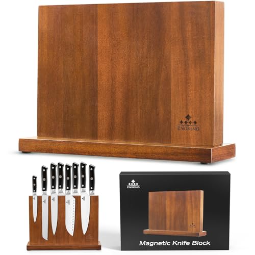ENOKING Magnetic Knife Block Without Knives – Double Sided Magnetic Knife Holder & Stand,Acacia Wood Knife Storage Rack for Cutlery – Natural Wooden Knife Organiser,Quick-Fit Design