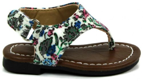 Kali Footwear Little Girl Edit-Baby Flower Print Open Toe Sandal 1 White2