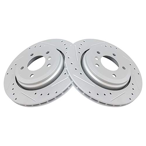 Image of TRQ Performance Rear Brake Pad and Rotor Set Ceramic Drilled Slotted Coated Rotors Compatible with 2001-2006 BMW 330Ci 2001-2005 330i 330xi