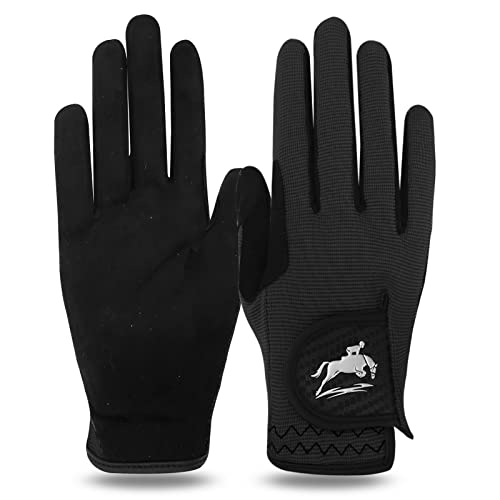 FINGER TEN Reithandschuhe Damen Touchscreen Sommer Reithandschuh Unisex Erwachsene Ladies Handschuhe Reiten Grip Reiter Fahrradhandschuhe für Reitsport Radfahren Damenreithandschuh Sports (Dunkel, M)