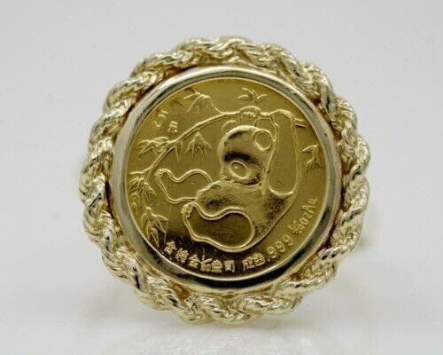 YashJewelArt Solid 14K Yellow Gold Finish Vintage Chinese Panda Coin Ring Woman's, 925 Sterling Silver, Without Stone