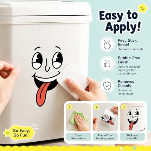 Image of 4Pcs Funny Trash Garbage Can Stickers-6.8in x 8.3in Cute Toilet Lid Decal Sticker,Adhesive Cartoon Expressions Sticker for Kitchen Fridge Bucket,Decorative Wall Stickers Indoor Outdoor,Type D