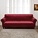Deconovo Copridivano 3 Posti Elasicizzato in Velluto Moderne, Fodera Protettiva Divano Universale con Braccioli, Rosso