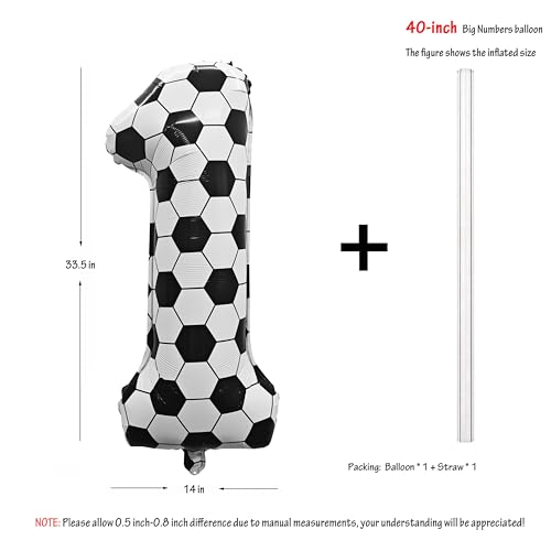 Image of Black White Soccer Number 1 Balloon 1nd Birthday Decoration 40in 1 Balloon | Helium Foil Mylar Balloon World Cup Football Sports Theme Favors for Birthday Party Anniversary Decorations Supplies