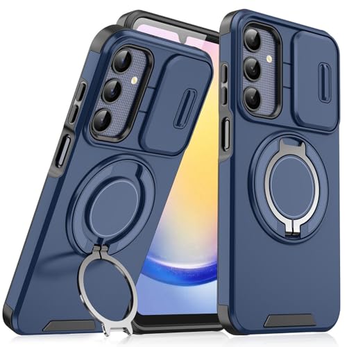 Coque Samsung S24 Plus antichoc avec anneau coulissant bleu