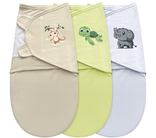 Image of KoaKudlz 3 PCs Easy Adjustable Baby Swaddle, Boy/Girl Baby Swaddles 0-3 Months, (Tan,Grey,Green) Swaddle Blanket, Happiest Baby Swaddle, Newborn Baby Swaddle Blanket, Swaddles