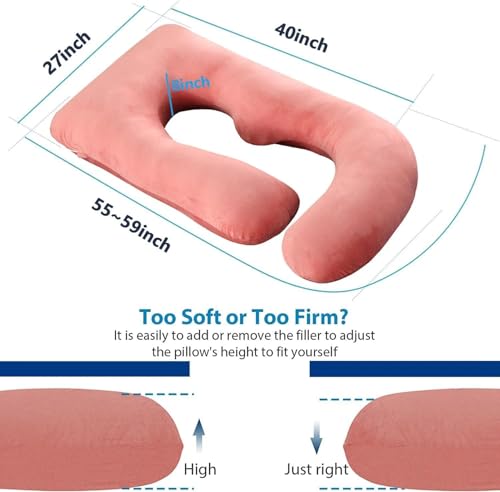 Image of Pregnancy Pillows for Sleeping, U Shaped Full Body Maternity Pillow for Pregnant Women with Removable Bean Velvet Cover, Support for Back, HIPS, Legs, Belly, 57 Inch, Pink