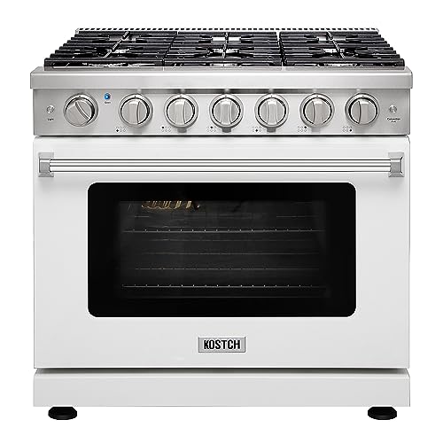 Comparison: Thermador Range 4 KOSTCH 36 inch Professional Freestanding Pro-Style Natural Gas Range or Liquid Propane Gas Range with 6 Burners, 6.0 cu.ft. Oven Capacity, in Stainless Steel - KOS-36RG03M (White)