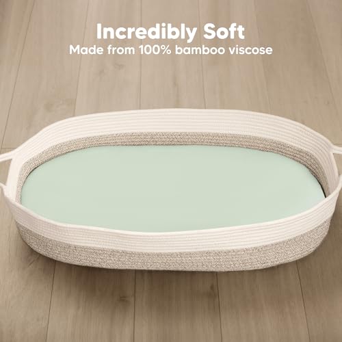 Image of 2-Pack Baby Bassinet Sheets Girl, Boy - 33x17 Viscose Derived from Bamboo Bedside Mattress Fitted Bassinet Sheets, Compatible with Halo Bassinest Swivel Sleeper,Baby Delight,Graco(Sage)