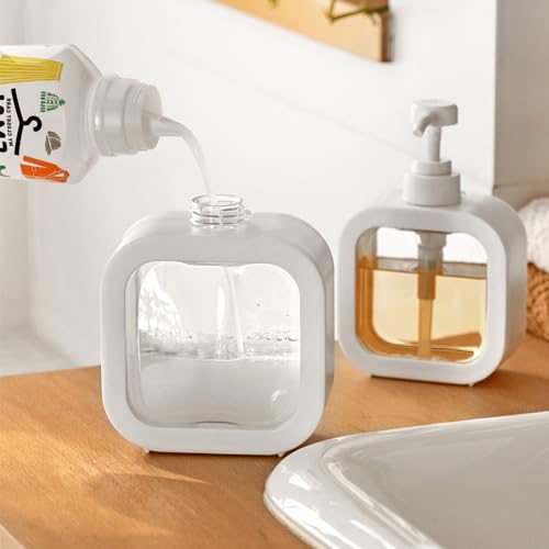 Image of Hand Soap Dispenser for Bathroom, Modern Dish Soap Dispenser for Kitchen Sink, Liquid Soap Container with Pump, Clear Plastic Soap Pump Bottles (2 Packs,17oz, White)
