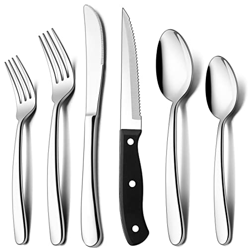 Lianyu 20-Piece Heavy Duty Silverware Set With 4 Steak Knives, Stainless Steel Flatware Cutlery Set For 4, Heavy Weight Eating Utensils Set For Home Wedding, Dishwasher Safe #TOP17