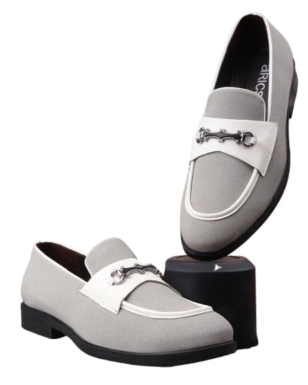 Men's Casual & Formal Slip-On Loafers | Two-Tone Faux Leather Shoes with Metal Horsebit Accent for Office & Business Wear-image-9