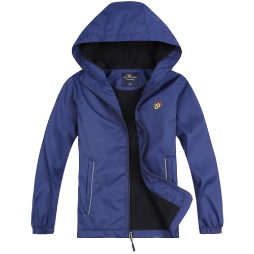 Image of Jingle Bongala Kids Waterproof Rain Jackets Lightweight Raincoats Fleece & Knitted Lining Hooded Windbreaker for Boys Girls