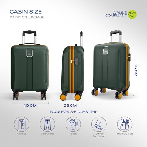 Image of Safari Cabin Polycarbonate Spinner Thorium Neo 8 Wheels 55Cm Size Trolley Bag, Hard Case, 360º Wheeling Carry-On Luggage for Men & Women, Travel Bag, Suitcase for Travel, Dusk Green
