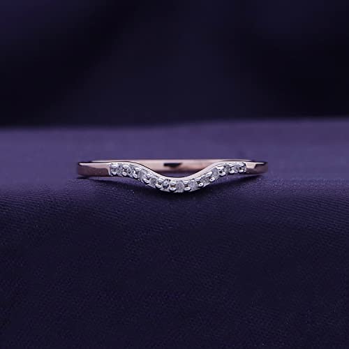 THE JEWEL ZONE Round CutWhite Natural Diamond Accent Curved Wedding Band Ring 14k Gold Over Sterling Silver Stackable Band Rings, Gift For Her (0.06 Cttw)3