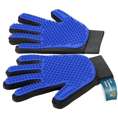 Tailio Pet Grooming Gloves – Efficient Dog & Cat Grooming Gloves 2-in-1 Deshedding Glove & Massage Mitt for Bathing, Washing & Shedding, Safe for Short/Long Hair – 2pcs (Blue)
