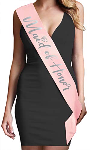 Maid of Honor Proposal Gift - Silver Glam Maid of Honor Premium Satin Sash - Maid of Honor Sash - Rose Gold Blush