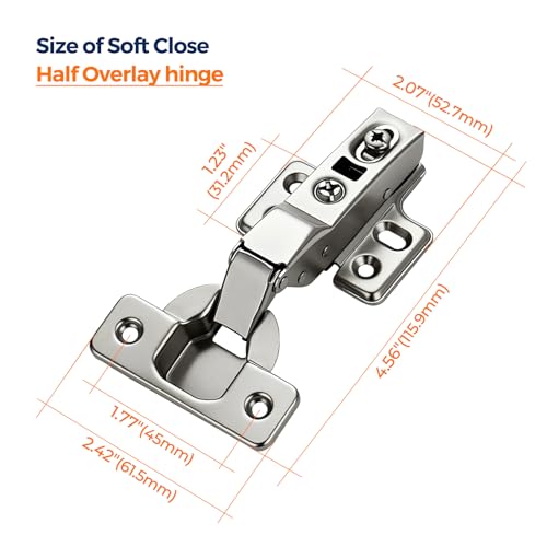 Image of Ravinte 20 Pack (10 Pairs) European Kitchen Cabinet Hinges - Soft Close Half Overlay Door Hinges, Heavy-Duty Frameless Adjustable Concealed Cup Hinge