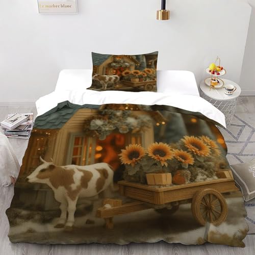 Housse de couette cottage tournesols 135x200 microfibre 2 pièces