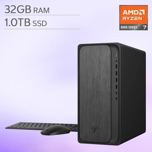 Image of HP OmniDesk Desktop Computer, AMD Ryzen 7 8700G, 32GB DDR5 RAM, 1TB PCIe SSD, AMD Radeon 780M Graphics, USB-C&A, HDMI, DisplayPort, Wi-Fi 6, Win11 Pro, Business & Home Office PC, Keyboard and Mouse