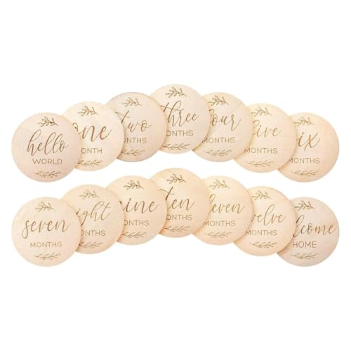 7 Pcs Wooden Double-Sided Engraved Milestone Sign 10cm/3.94inch Round Monthly Milestone Cards Sign Perfect for Capturing Precious Moments for New Parents Gift Set Infants 0-12 Growth Recording