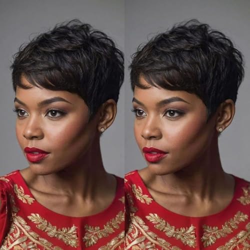 FCHW Black Short Wig For Black Women Hairstyles Synthetic Women's Wig...