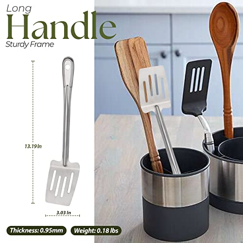 Alpine Cuisine Professional Cookware Stainless Steel Slotted Spatula - Thin Slotted Spatula Heat Resistant for Cooking, Frying, Grilling & Flipping Fish Meat Eggs - Easy to Clean