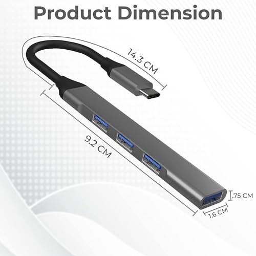 Image of USB HUB C Type USB Hub with 4 Ports, 1 Port USB 3.0 & 3 Ports USB 2.0, Free C Type to USB OTG, Compatible for Laptop, Desktop Computer (USB C to 4 Port HUB)