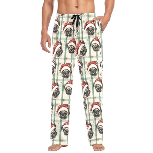 Christmas Dogs Pug Heads Plaid Pajama Pant Lounge Sleepwear PJs Men's Pajama Bottoms Lightweight Sleep Pants