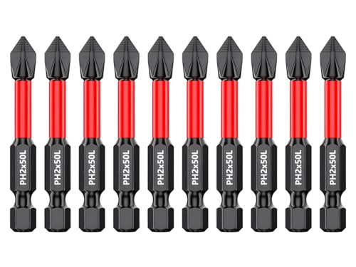 Saipor 10-tlg 50mm langer PH2 Bit Antirutsch-Bit-Satz, kreuz Schraubendreher Bit Set, 1/4' magnetisch Schlagschrauber Bitsatz, TS2 Stahl Schrauber Bit Set, Schlagschrauber Bits für Akkuschrauber