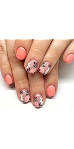 Short Press on Nails Square False Nails Gossy Nails Press ons with Floral Leaf Designs Glue on Na...