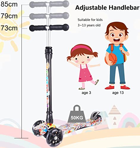 Yuanj Scooter Kinderroller, Dreiradscooter für Mädchen und Jungen 3-13 Jahre alt, Höhenverstellbarer Kickscooter mit… – Bild 3